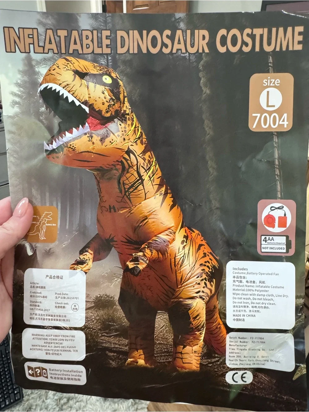 Inflatable Dinosaur Costume - Orange T-Rex